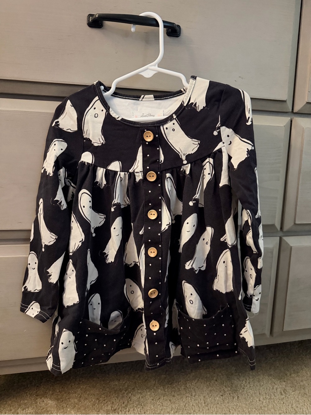 SweetHoney Black and White Ghost Print Button-Down Top w/ leggings